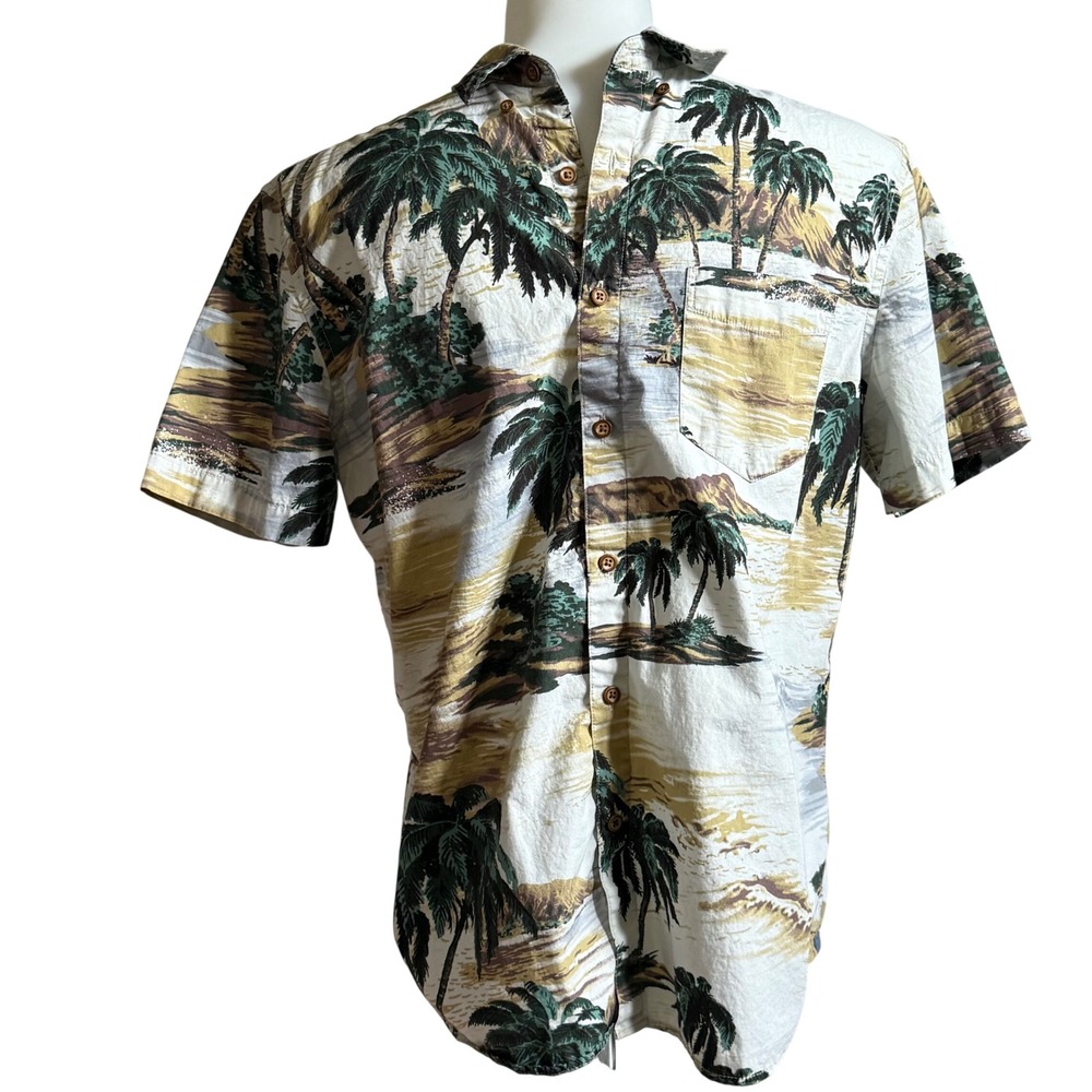 American Eagle Mens Large Tropical Palm Tree Hawaiian Button Down‎ Shirt Cotton
